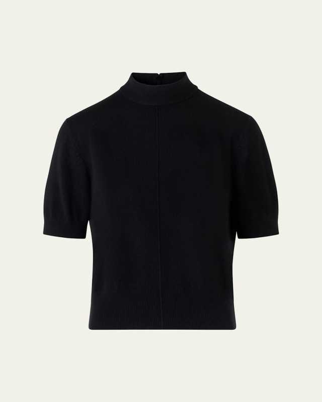 Mock-Neck Short-Sleeve Cashmere Sweater
